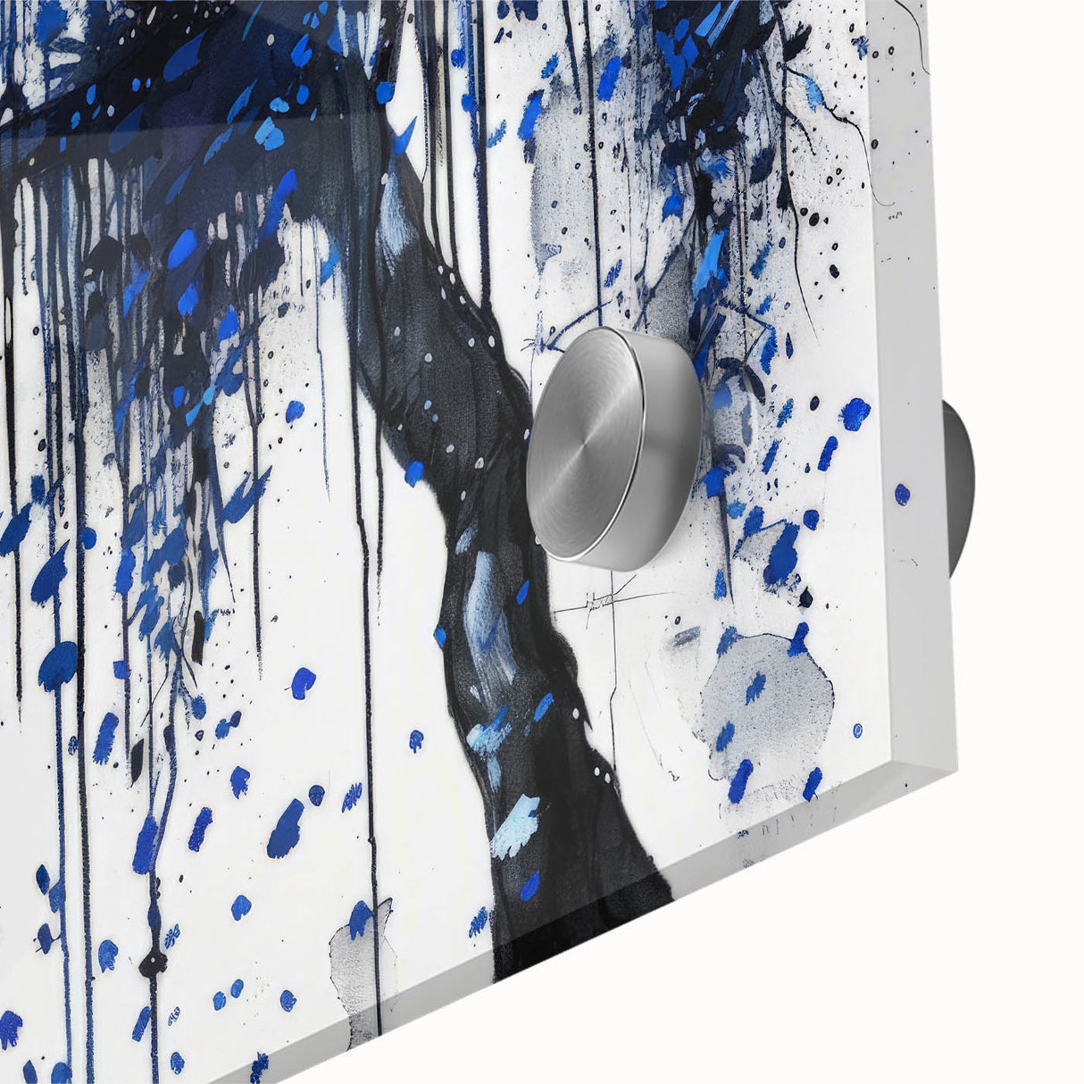 Close-up of vibrant abstract acrylic splatters on glass, showcasing a colorful and dynamic design perfect for modern home decor or art enthusiasts.