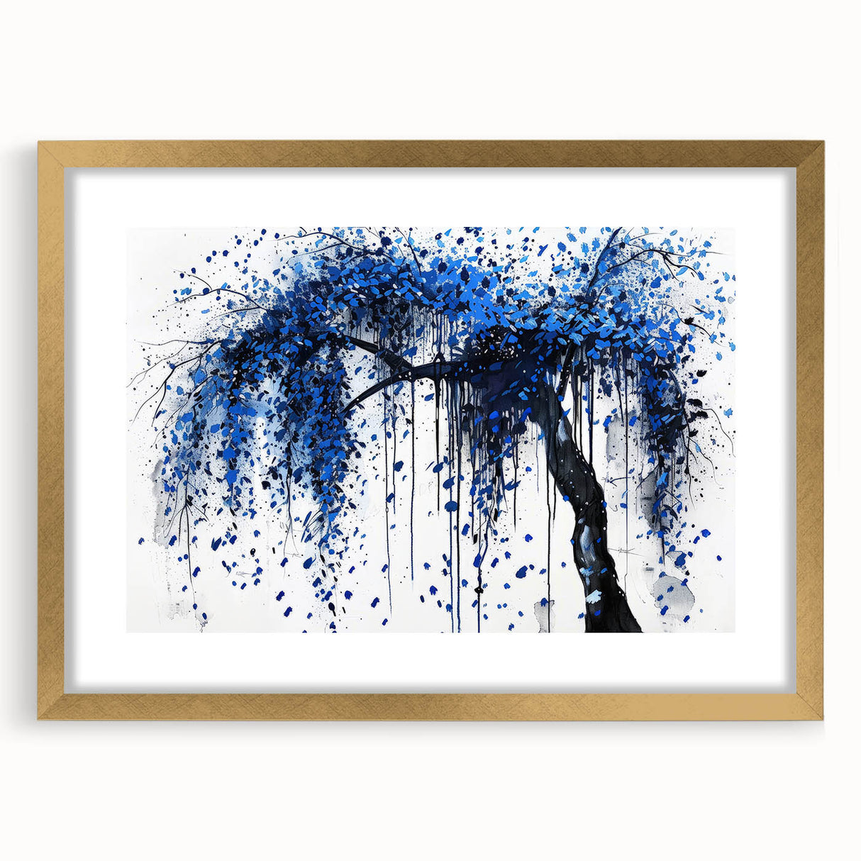 Abstract frame featuring gold matting and vibrant splatter designs, perfect for modern home decor. Ideal for art enthusiasts looking to elevate their interior aesthetic.