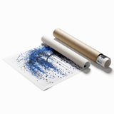 Abstract splatter art print showcasing vibrant colors and dynamic shapes, rolled for easy shipping in a protective cardboard tube, ideal for modern decor.