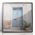 Large abstract wall art featuring a mid-century modernist Greek door design in black and white, acrylic framed.