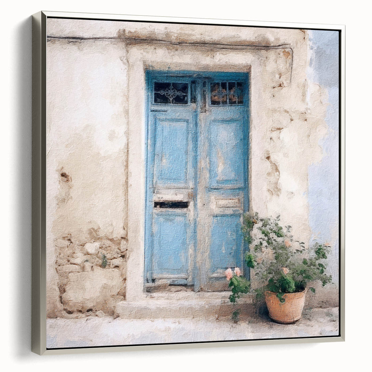 Framed canvas of a Greek architecture door design in black, ideal for adding a vintage touch to any room.