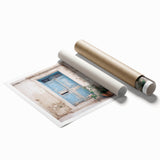 Extra large rolled print of a Greek door design in subtle earth tones, ideal for classy bathroom wall art.