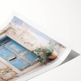 Extra large rolled print of line art flowers on a Greek architecture door, in monochrome.