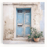 Black and white photo of a Greek architecture door on stretched canvas, ideal for kitchen wall art.