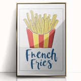 Large art print of colorful dishes in mid-century modernist style, framed in gold acrylic, ideal for nursery wall art.