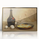 Large art print of various food dishes in gold frames, featuring mid-century modernist style.