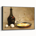 Black and white wall art featuring vintage poster art of various food dishes on a framed canvas, ideal for bedroom decor.