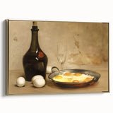 Framed canvas featuring vintage poster art of various food dishes in a black and gold color scheme.