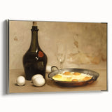 Framed canvas depicting a vintage poster of colorful food dishes, set against a black background.