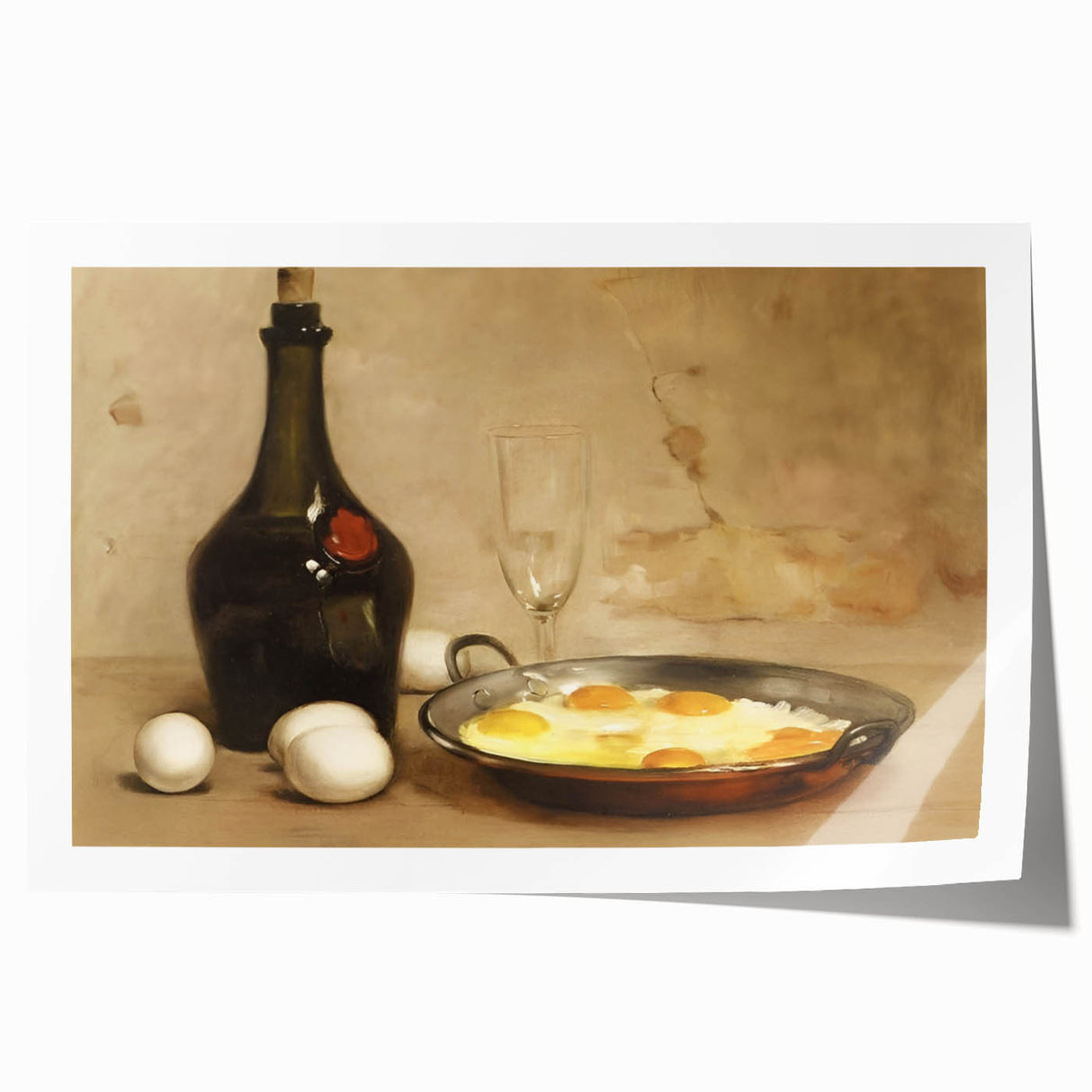 Rolled print featuring an assortment of detailed food dishes in soft pastel shades, ideal for dining room decor.