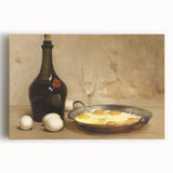 Black and white wall art on stretched canvas featuring assorted food dishes, ideal for kitchen art.