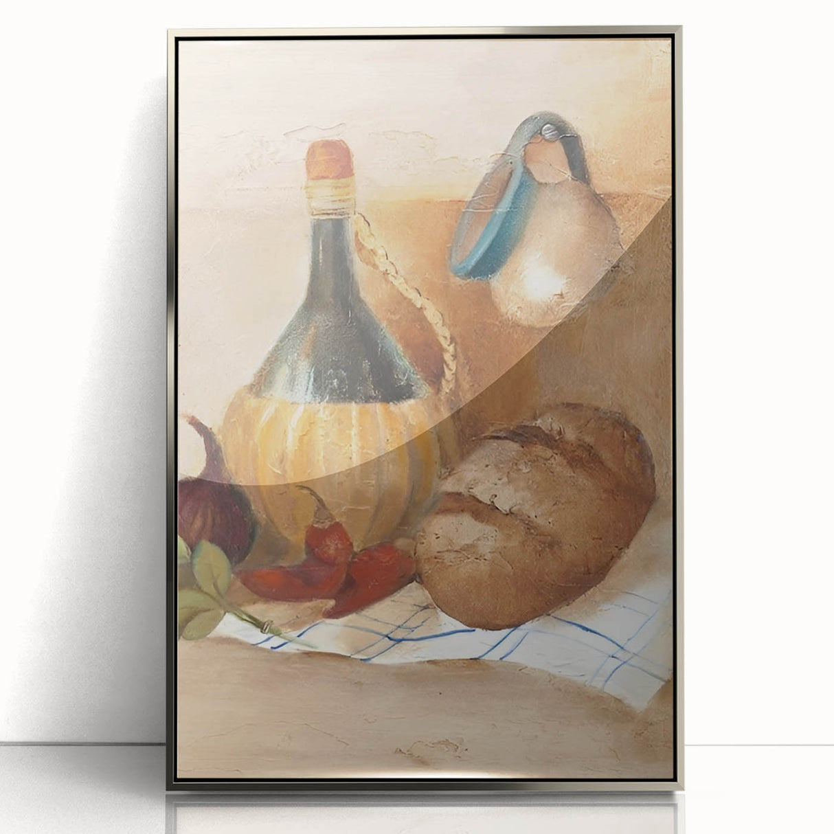 Mid-century modernist art depicting a stylized cocktail, in muted pastel tones, acrylic print.