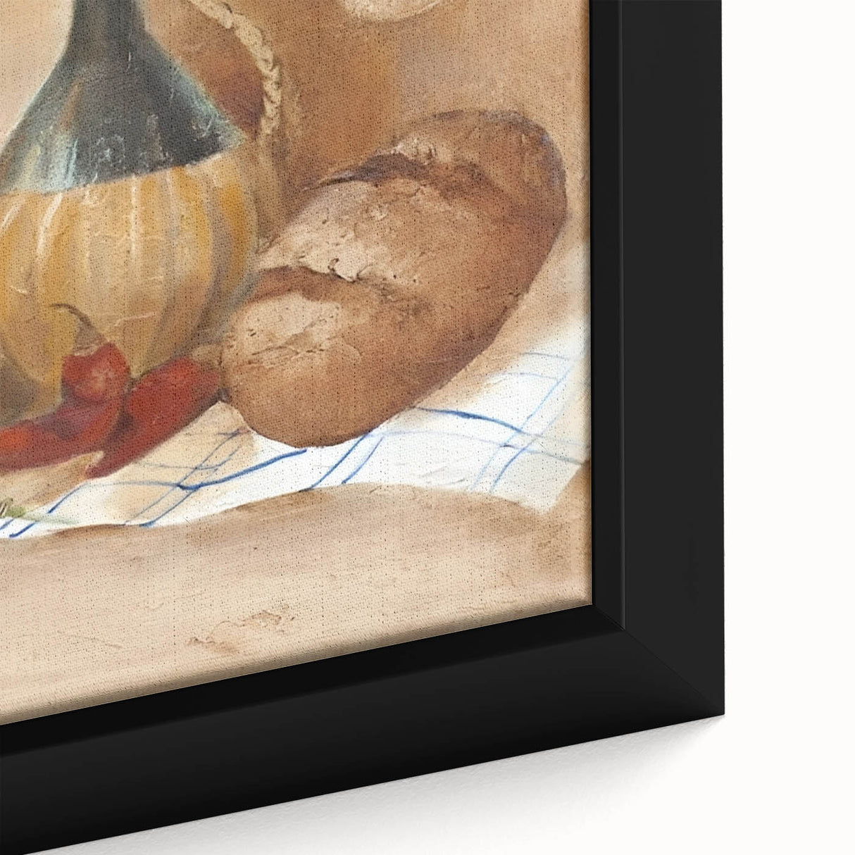 Black wall art depicting vibrant, textured food and drink motifs on an extra large framed canvas.