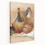 Large stretched canvas featuring a colorful illustration of various fruits and beverages, ideal for kitchen wall art.
