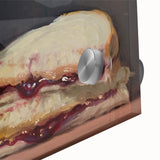 Large abstract wall art of assorted pastries in muted beige and brown tones on acrylic glass, ideal for dining room decor.