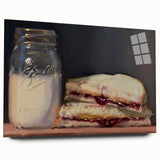 Large abstract wall art featuring assorted pastries in vibrant colors, printed on acrylic glass.