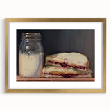 Extra large framed abstract art print of pastries in textured gold, ideal for living room decor.