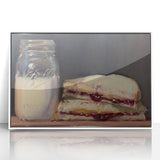 Acrylic print of assorted pastries in soft pastel shades, framed in white, ideal for modern kitchen decor.