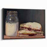 Framed canvas featuring a black and white vintage poster of assorted pastries, ideal for bedroom or kitchen decor.