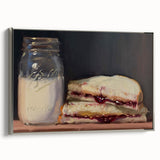 Framed canvas of a vintage poster featuring colorful pastries arranged in a landscape format, ideal for kitchen wall art.