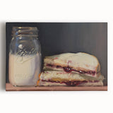 Black and white photo of assorted pastries on stretched canvas, ideal for kitchen wall art.