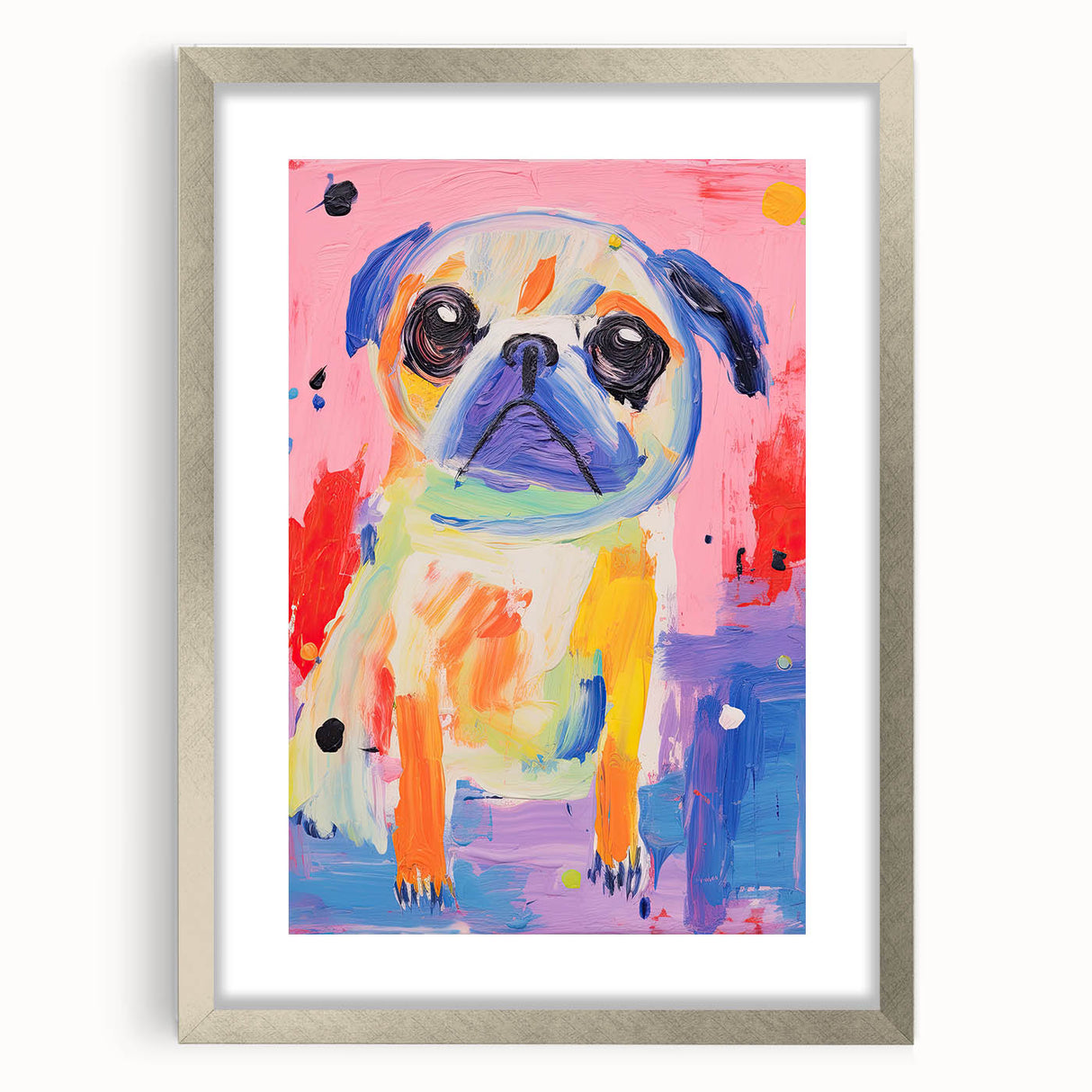 Colorful Kids Room Wall Art – Playful Pug Nursery Wall Art Print