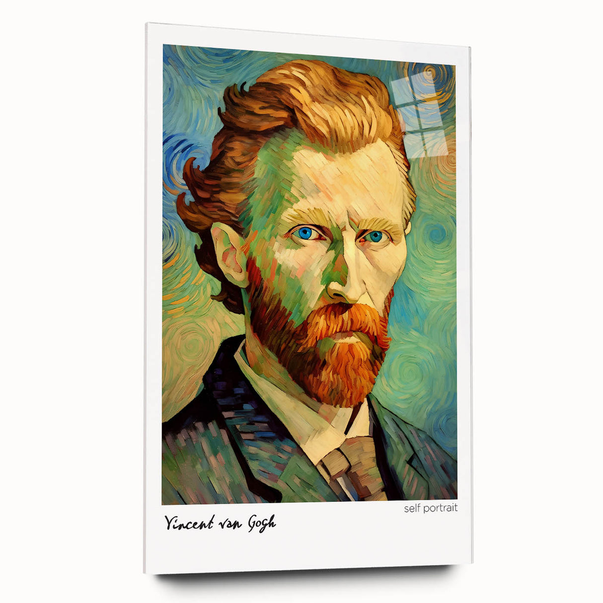 Impressionist-style landscape painting on acrylic glass, featuring swirling blue and green tones.