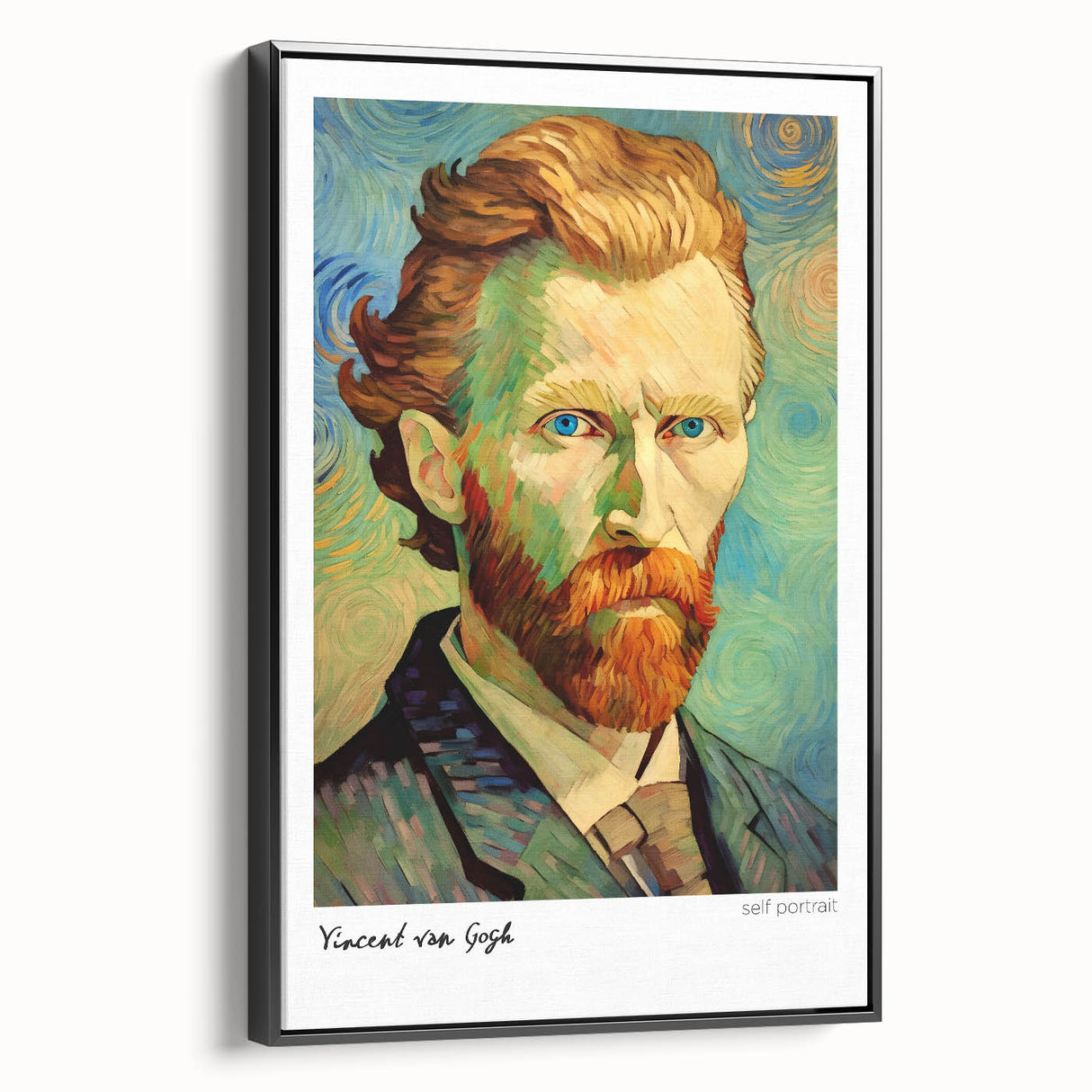 Black and white wall art featuring Van Gogh-style impressionist landscape on framed canvas, suitable for bedroom decor.