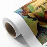 Impressionist style painting of a starry night sky in vibrant blue and yellow tones on rolled canvas.