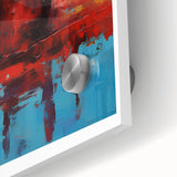 Large abstract wall art in deep red and black tones on acrylic glass, ideal for dining room ambiance.
