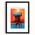 Extra large abstract art print featuring colorful, textured blocks, framed in black, ideal for living room decor.