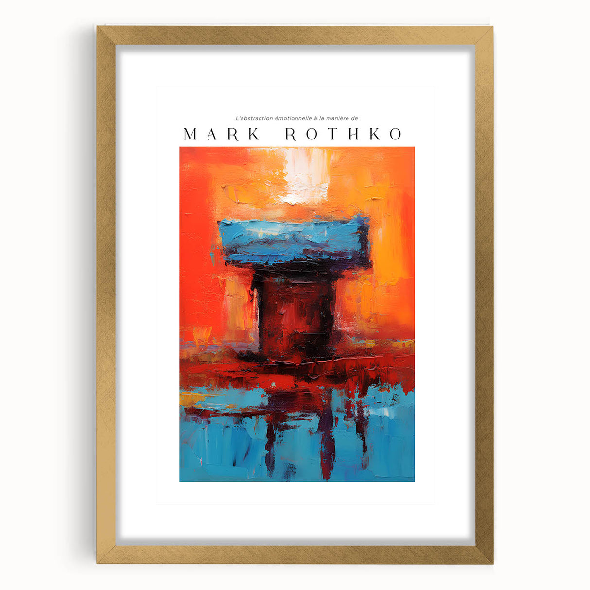 Extra large abstract art print in textured style, featuring vibrant red and orange hues on a framed canvas.