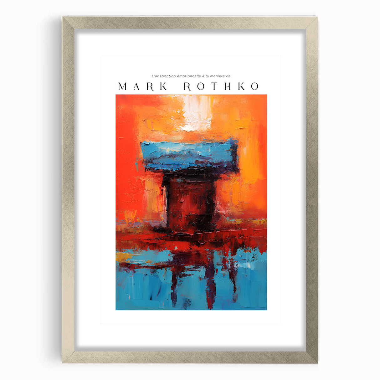 Textured abstract art print in earth tones on framed canvas, suitable for enhancing a modern bedroom ambiance.