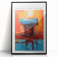 Large abstract wall art by Mark Rothko, featuring vibrant red and orange tones on a framed acrylic.
