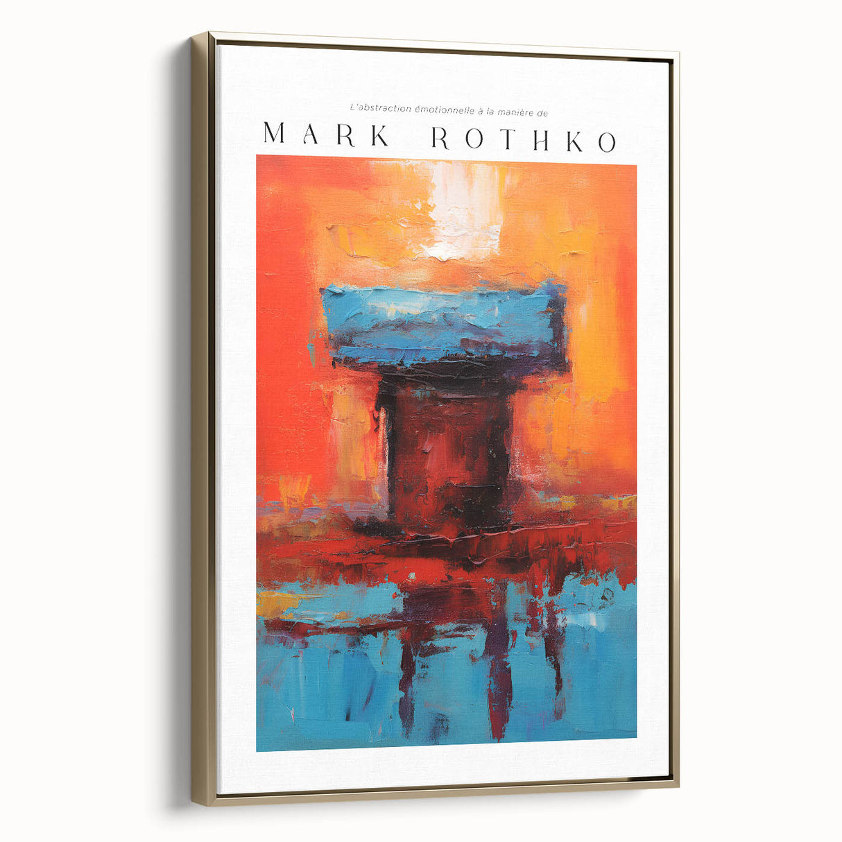 Modern landscape painting in muted blues and blacks on framed canvas, suitable for bedroom decor.