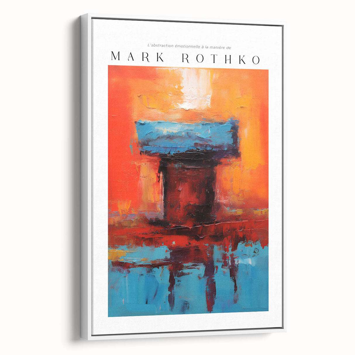 Extra large vintage poster art of a Rothko-inspired abstract design in vibrant colors on framed canvas.