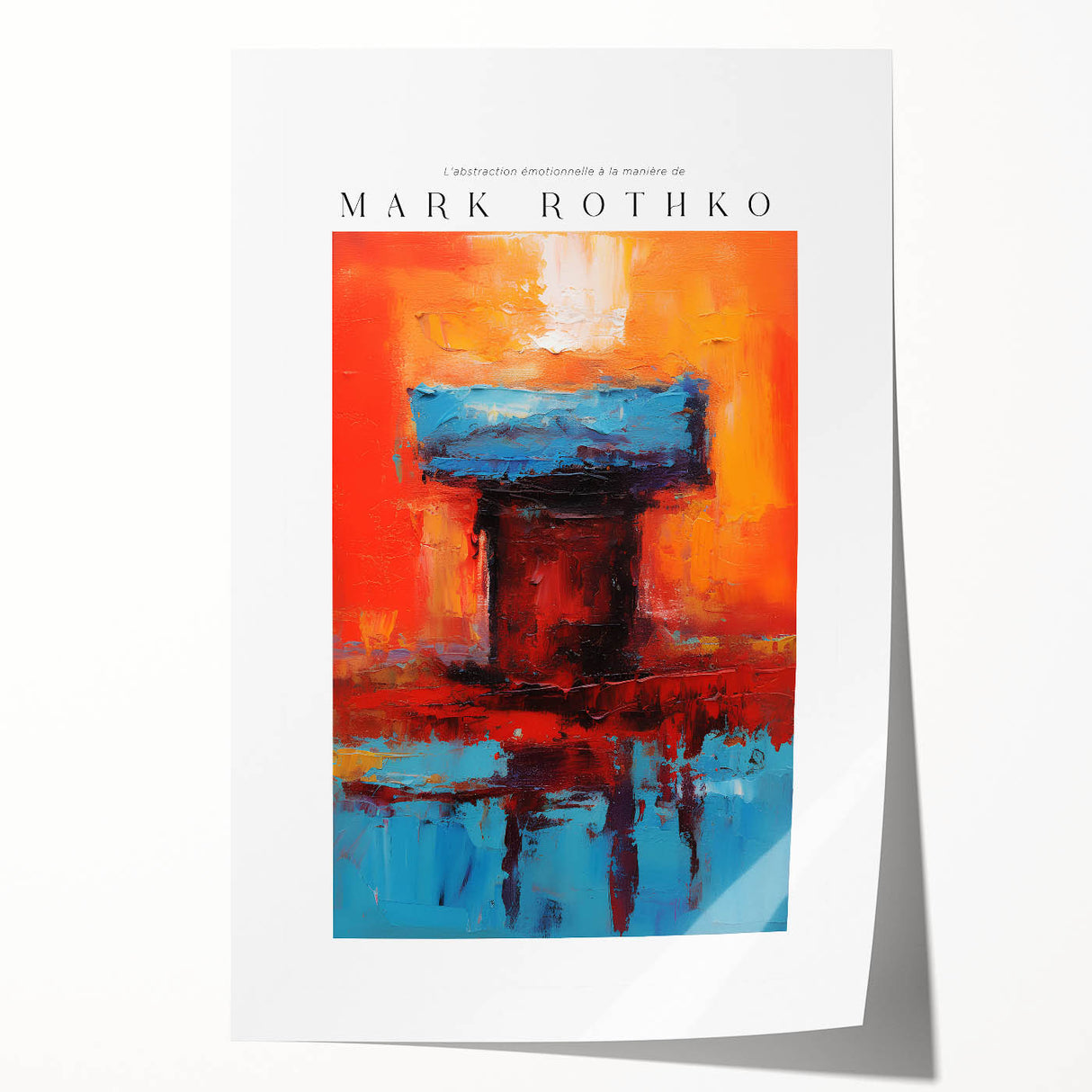 Rolled print of a Mark Rothko-inspired abstract design in deep red and black tones, suitable for dining room wall art.