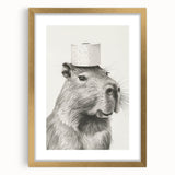 Bathroom Wall Art - Capybara with Toilet Paper Hat