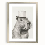 Bathroom Wall Art - Capybara with Toilet Paper Hat