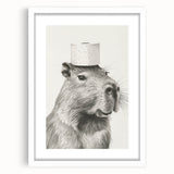 Bathroom Wall Art - Capybara with Toilet Paper Hat