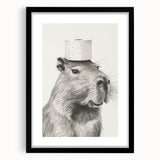 Bathroom Wall Art - Capybara with Toilet Paper Hat