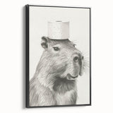 Bathroom Wall Art - Capybara with Toilet Paper Hat