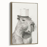 Bathroom Wall Art - Capybara with Toilet Paper Hat