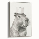 Bathroom Wall Art - Capybara with Toilet Paper Hat