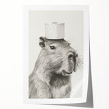 Bathroom Wall Art - Capybara with Toilet Paper Hat