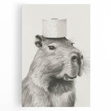 Bathroom Wall Art - Capybara with Toilet Paper Hat
