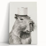 Bathroom Wall Art - Capybara with Toilet Paper Hat