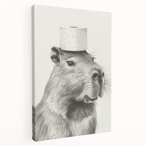 Bathroom Wall Art - Capybara with Toilet Paper Hat