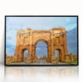 Large abstract wall art depicting a stylized Algerian landscape in muted earth tones on framed acrylic.