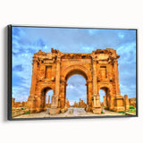 Black and white vintage poster art of an Algerian landscape on framed canvas, ideal for bedroom decor.